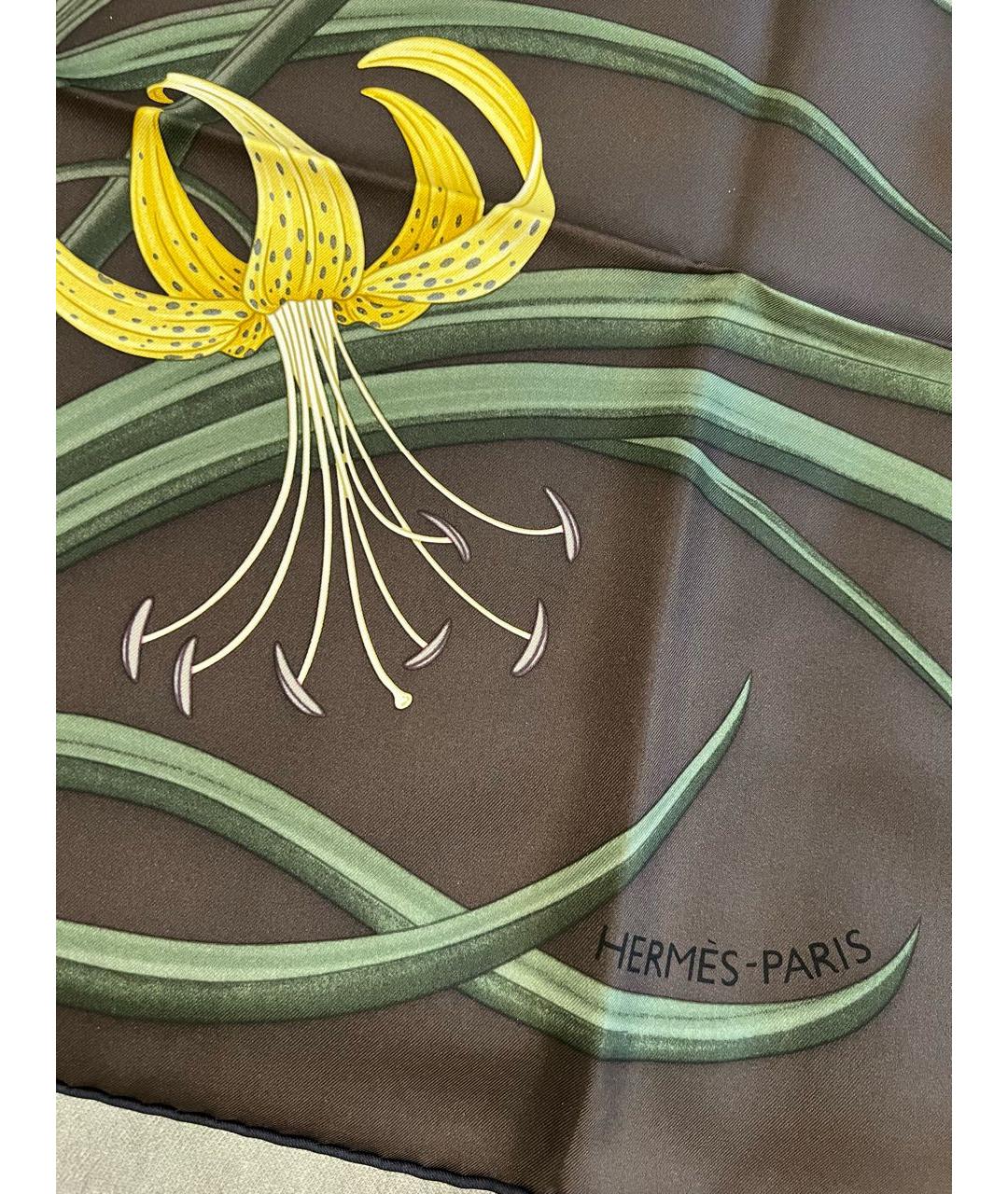 HERMES Коричневый шелковый платок, фото 4