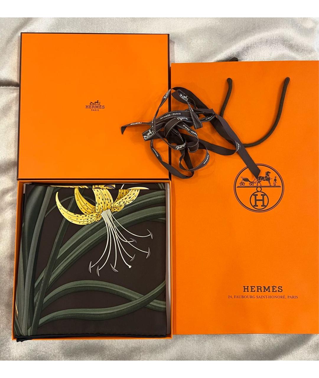 HERMES Коричневый шелковый платок, фото 3