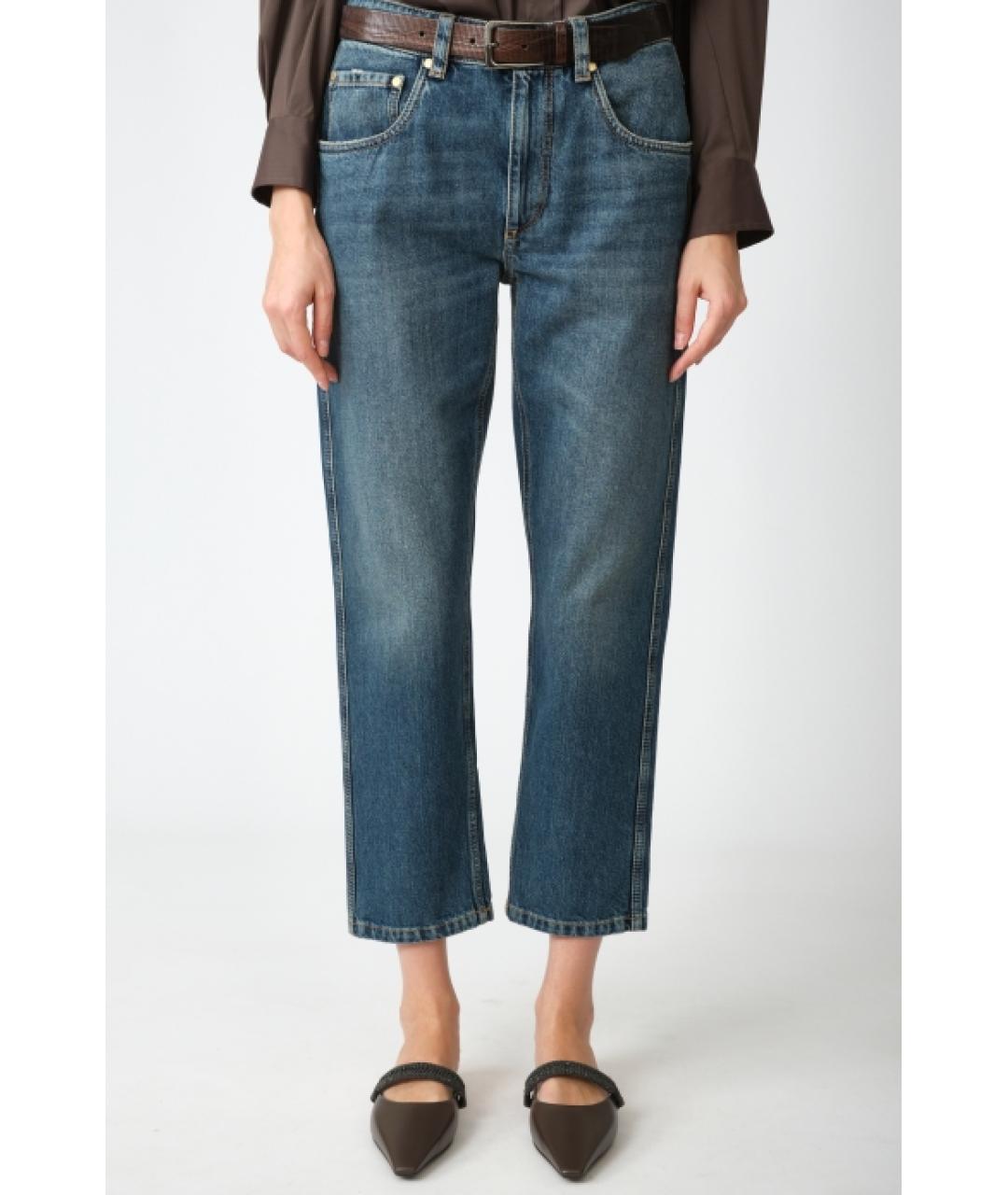 BRUNELLO CUCINELLI Темно-синие хлопковые прямые джинсы, фото 3