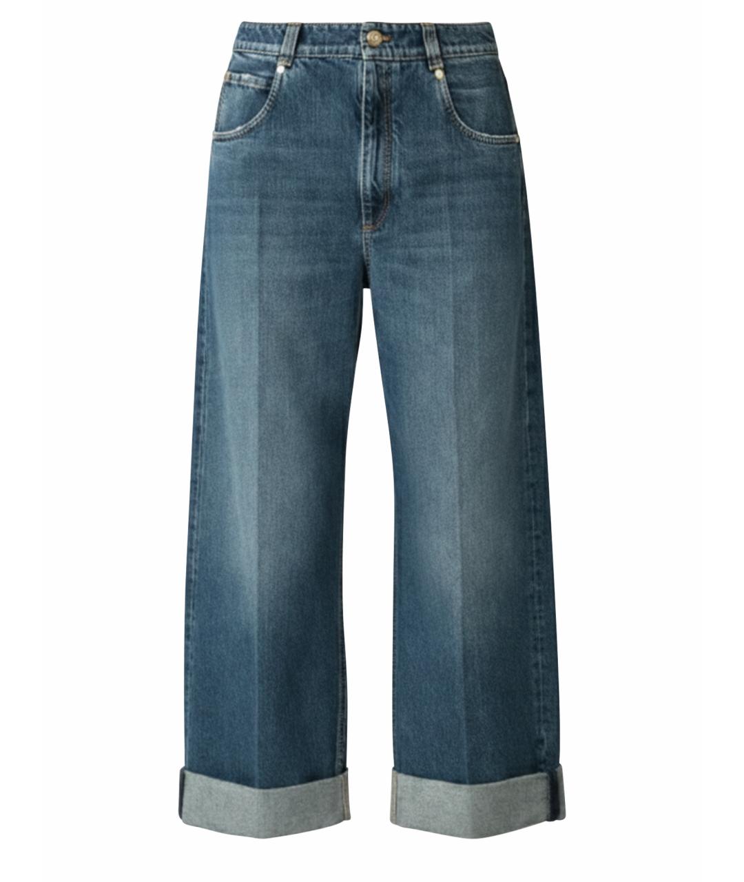 BRUNELLO CUCINELLI Темно-синие хлопковые прямые джинсы, фото 1