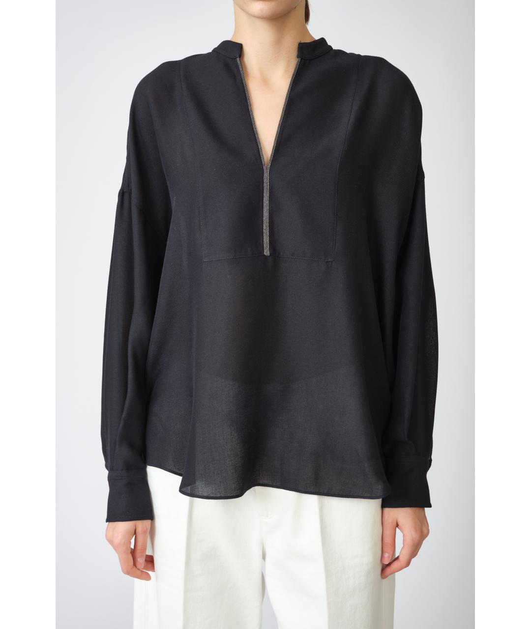 BRUNELLO CUCINELLI Черная полиэстеровая блузы, фото 2