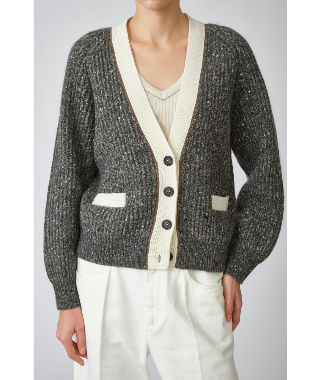 BRUNELLO CUCINELLI Серый шерстяной кардиган, фото 3