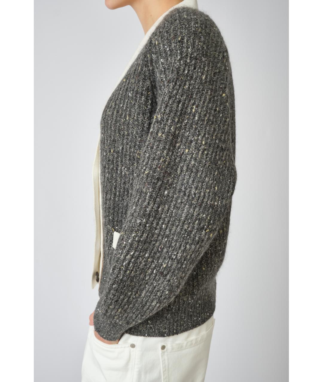 BRUNELLO CUCINELLI Серый шерстяной кардиган, фото 4