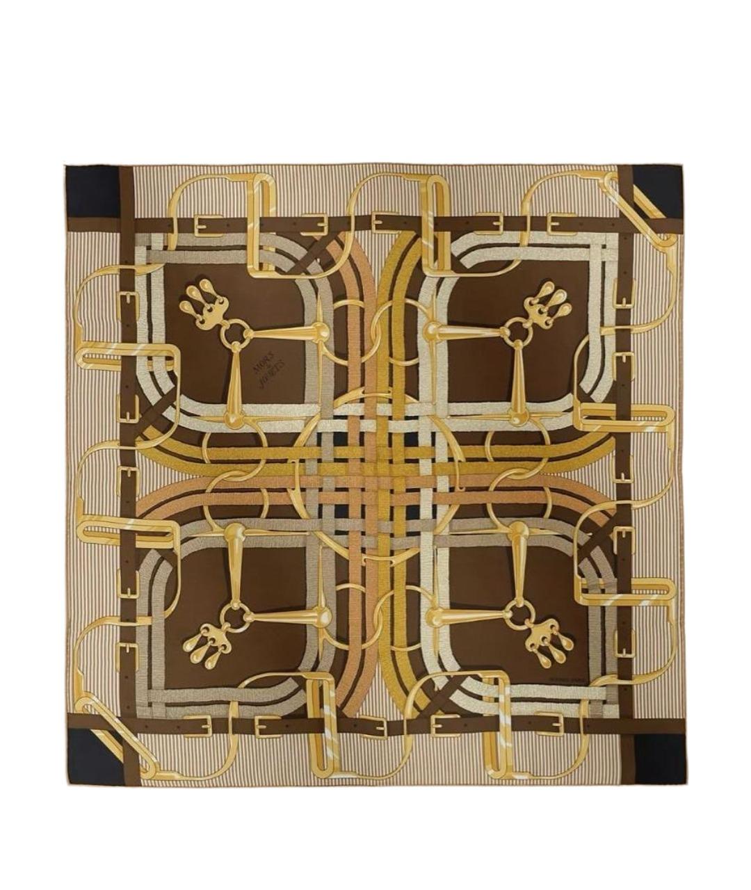 HERMES Коричневый шелковый платок, фото 1