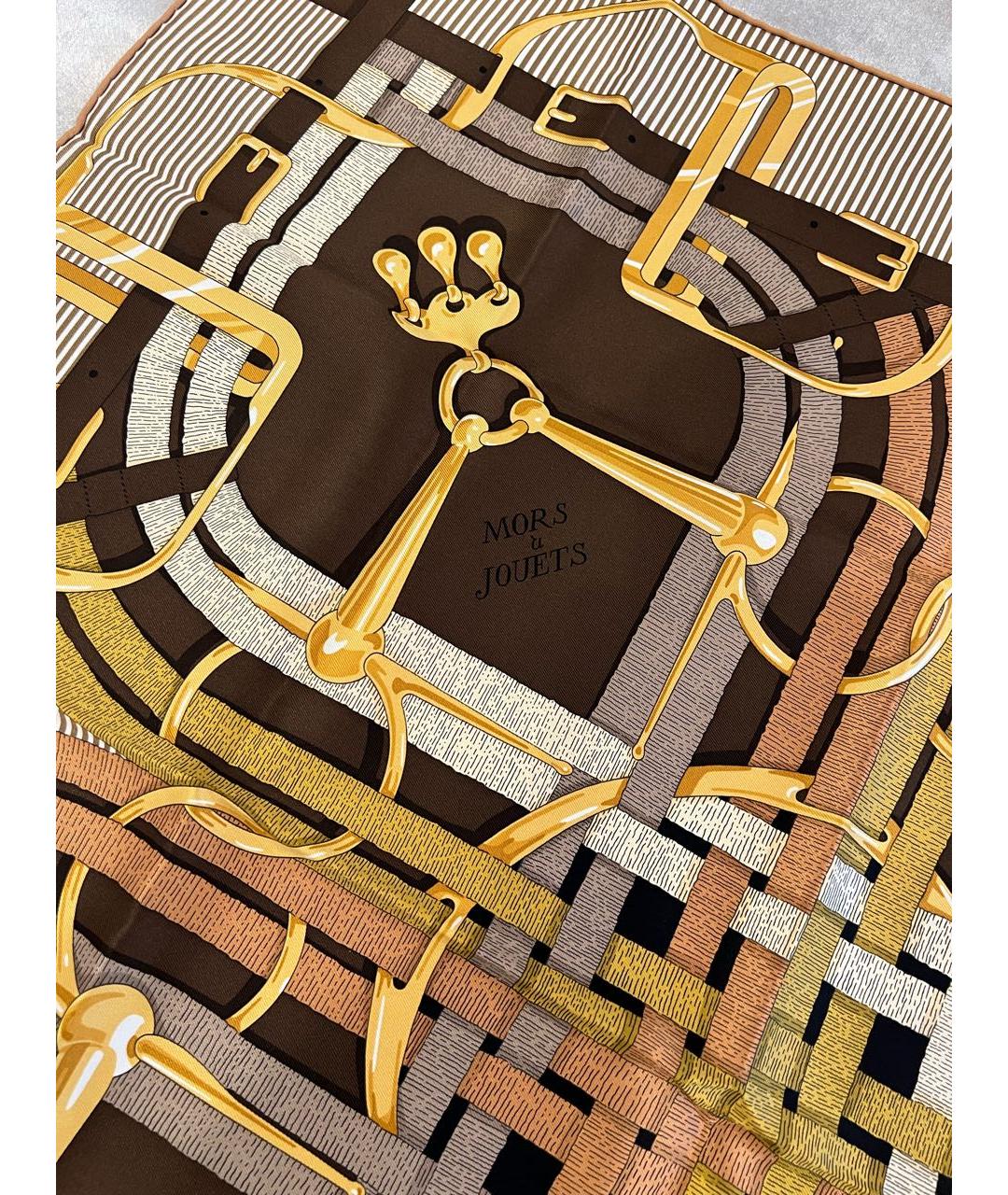 HERMES Коричневый шелковый платок, фото 6