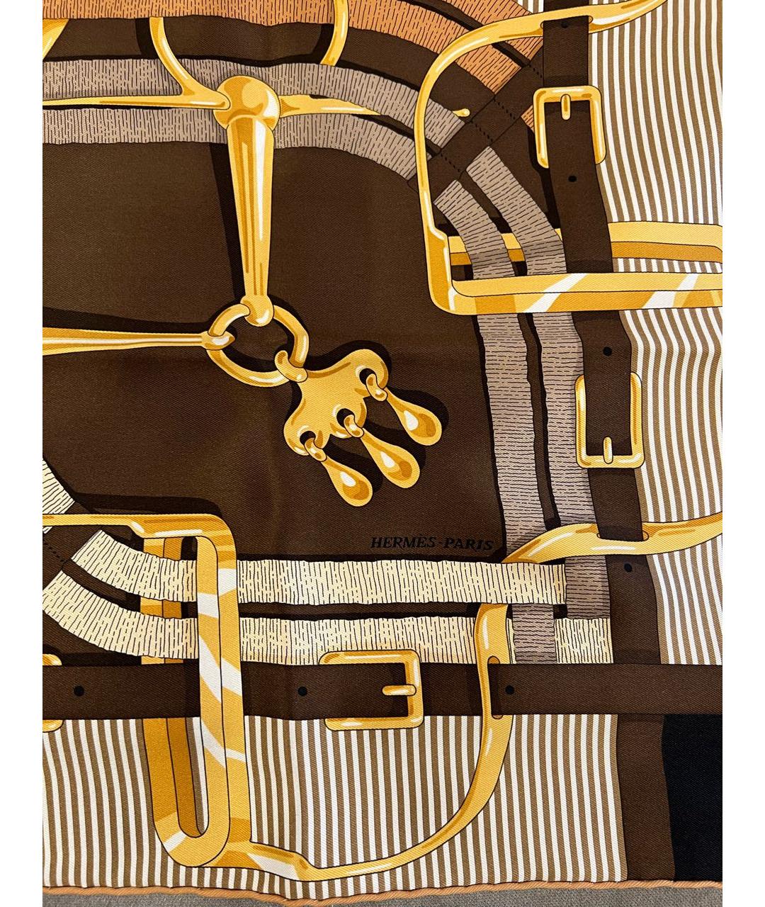 HERMES Коричневый шелковый платок, фото 5