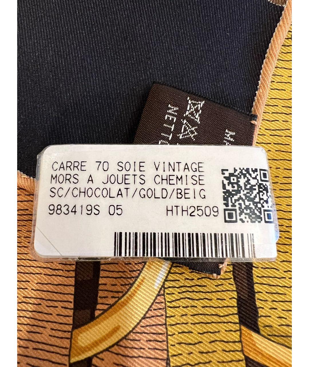 HERMES Коричневый шелковый платок, фото 4