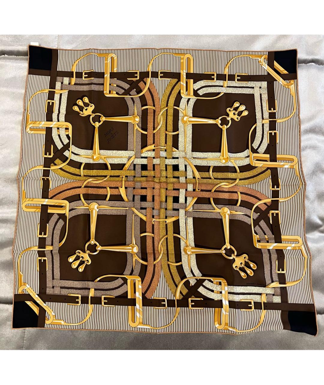 HERMES Коричневый шелковый платок, фото 3