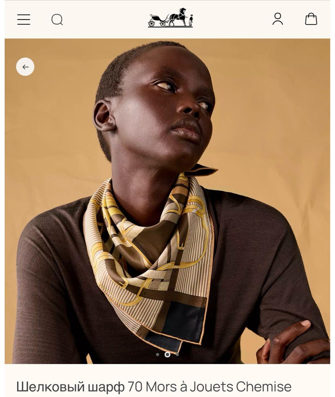 HERMES Коричневый шелковый платок, фото 2