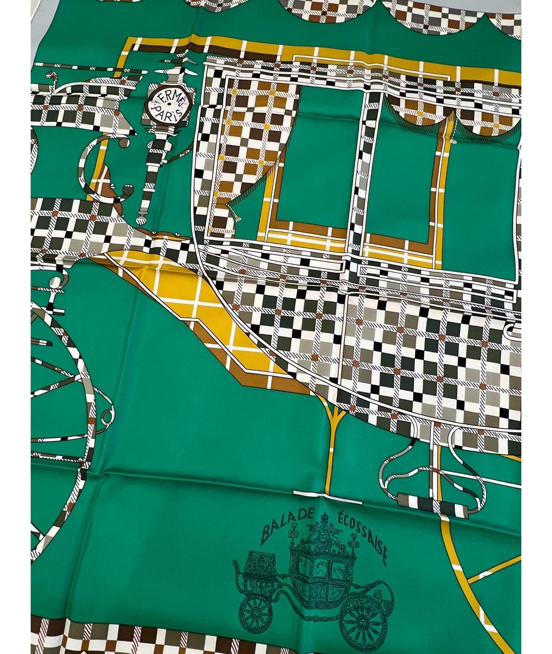 HERMES Зеленый шелковый платок, фото 4