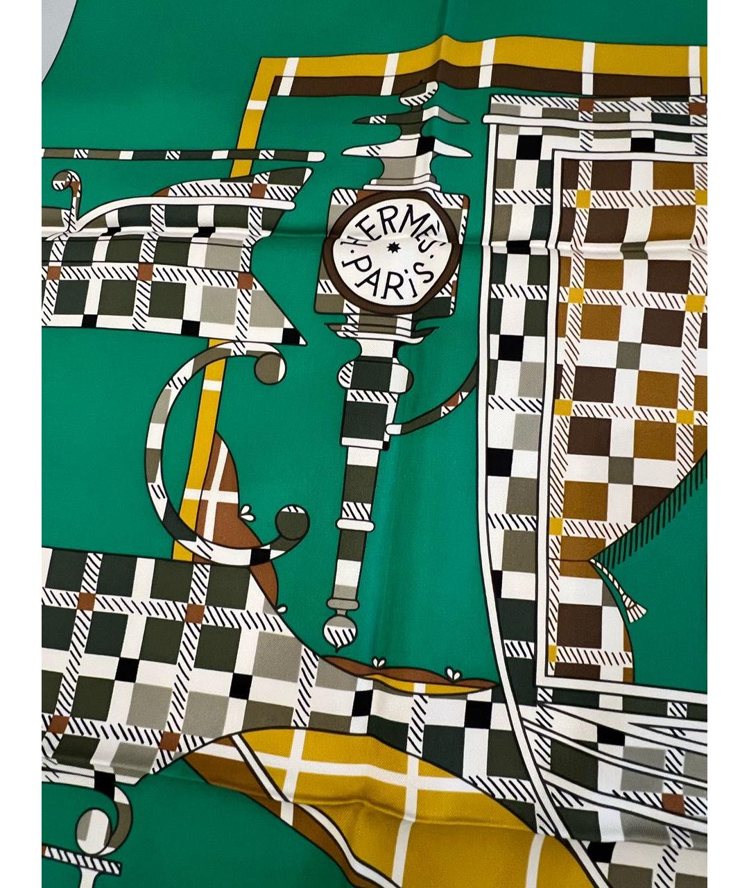 HERMES Зеленый шелковый платок, фото 5