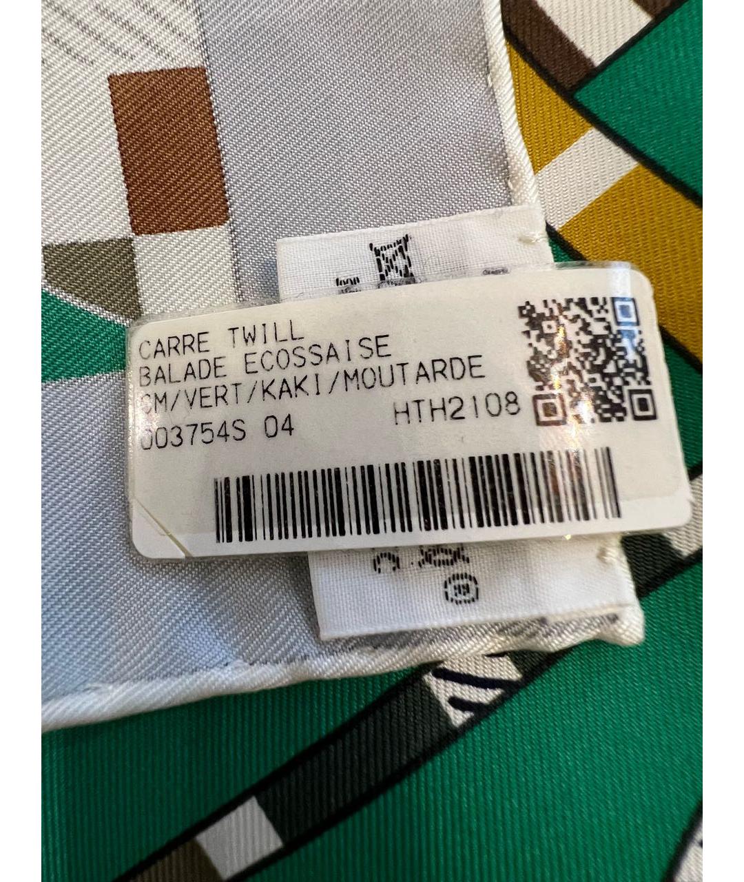 HERMES Зеленый шелковый платок, фото 2