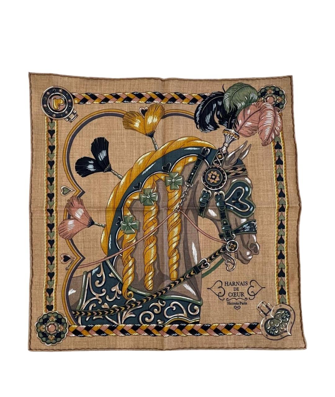 HERMES Коричневый кашемировый платок, фото 1