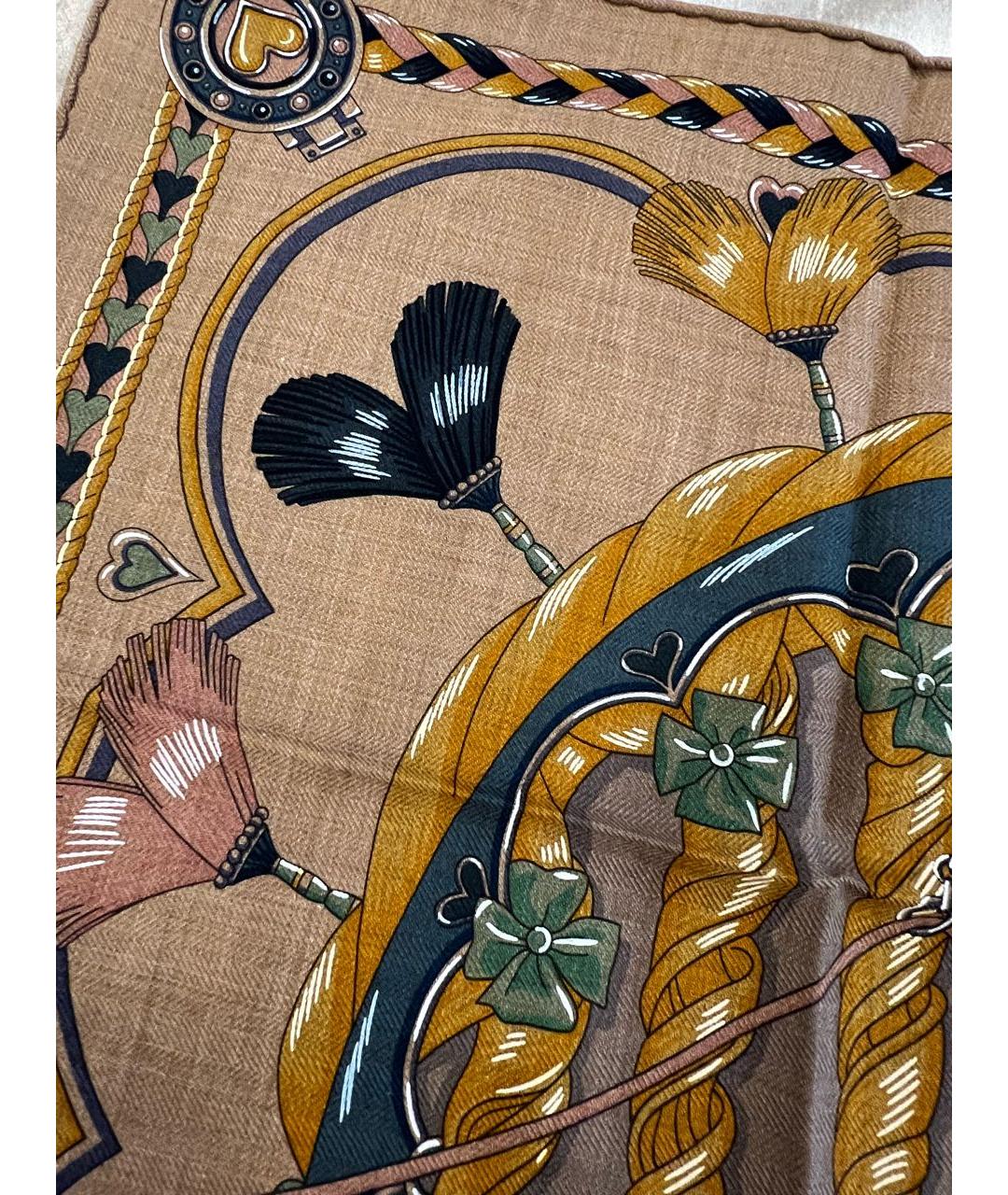 HERMES Коричневый кашемировый платок, фото 4