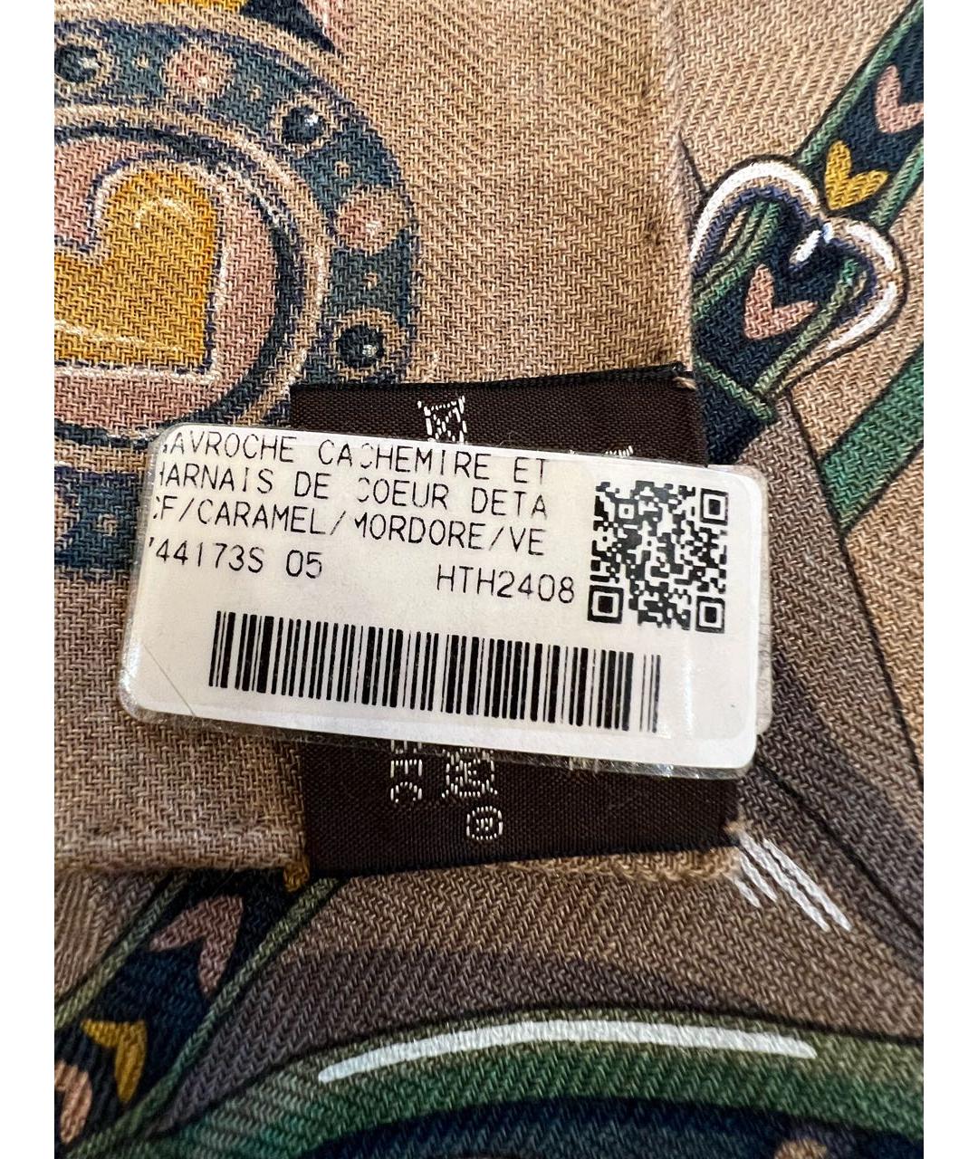 HERMES Коричневый кашемировый платок, фото 2