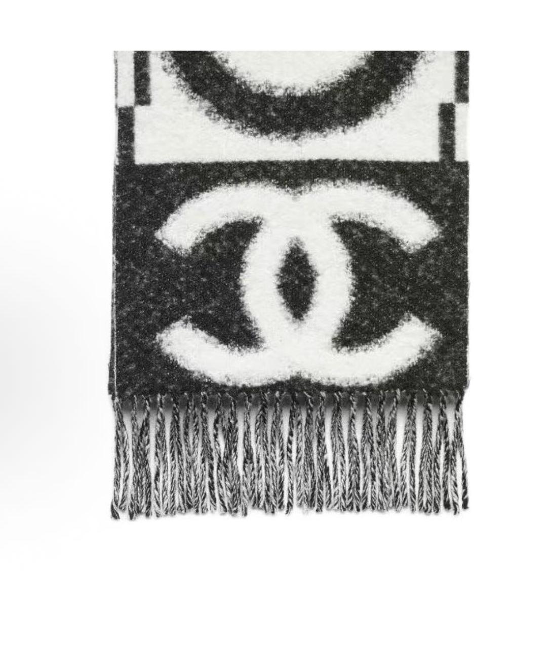 CHANEL Черный шерстяной шарф, фото 2