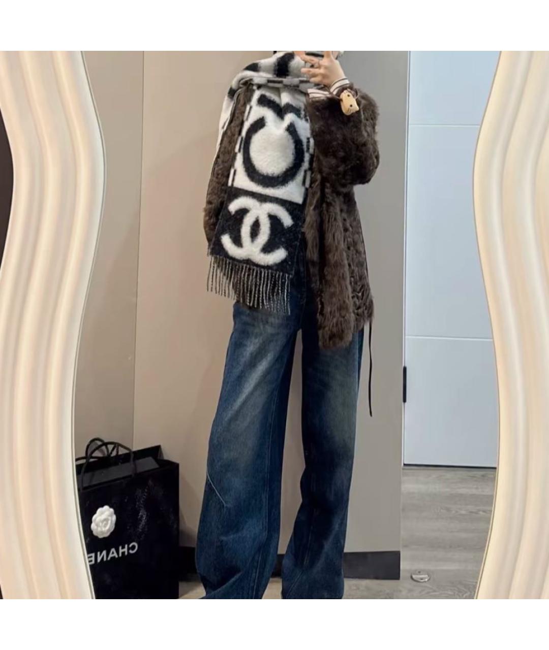 CHANEL Черный шерстяной шарф, фото 4