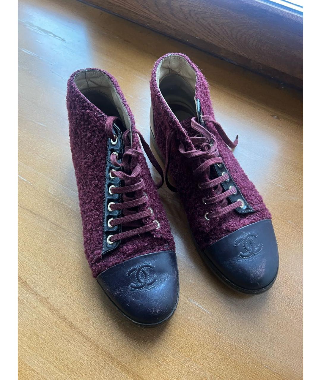 CHANEL Бордовые текстильные ботинки, фото 2