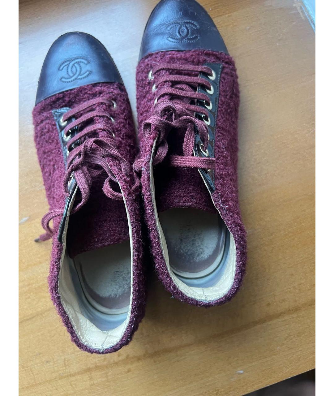 CHANEL Бордовые текстильные ботинки, фото 3