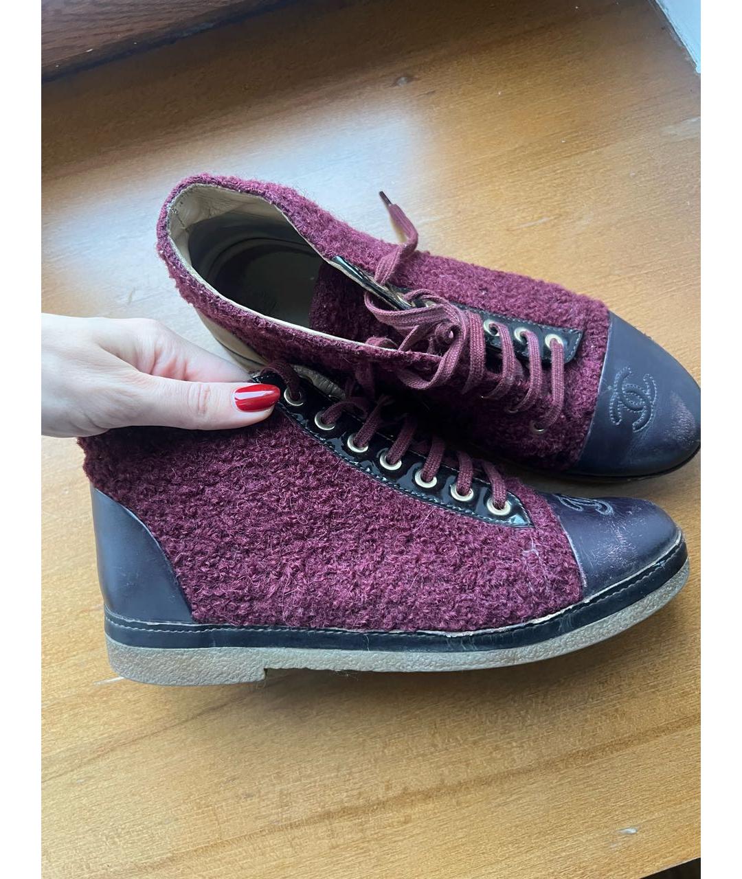 CHANEL Бордовые текстильные ботинки, фото 5