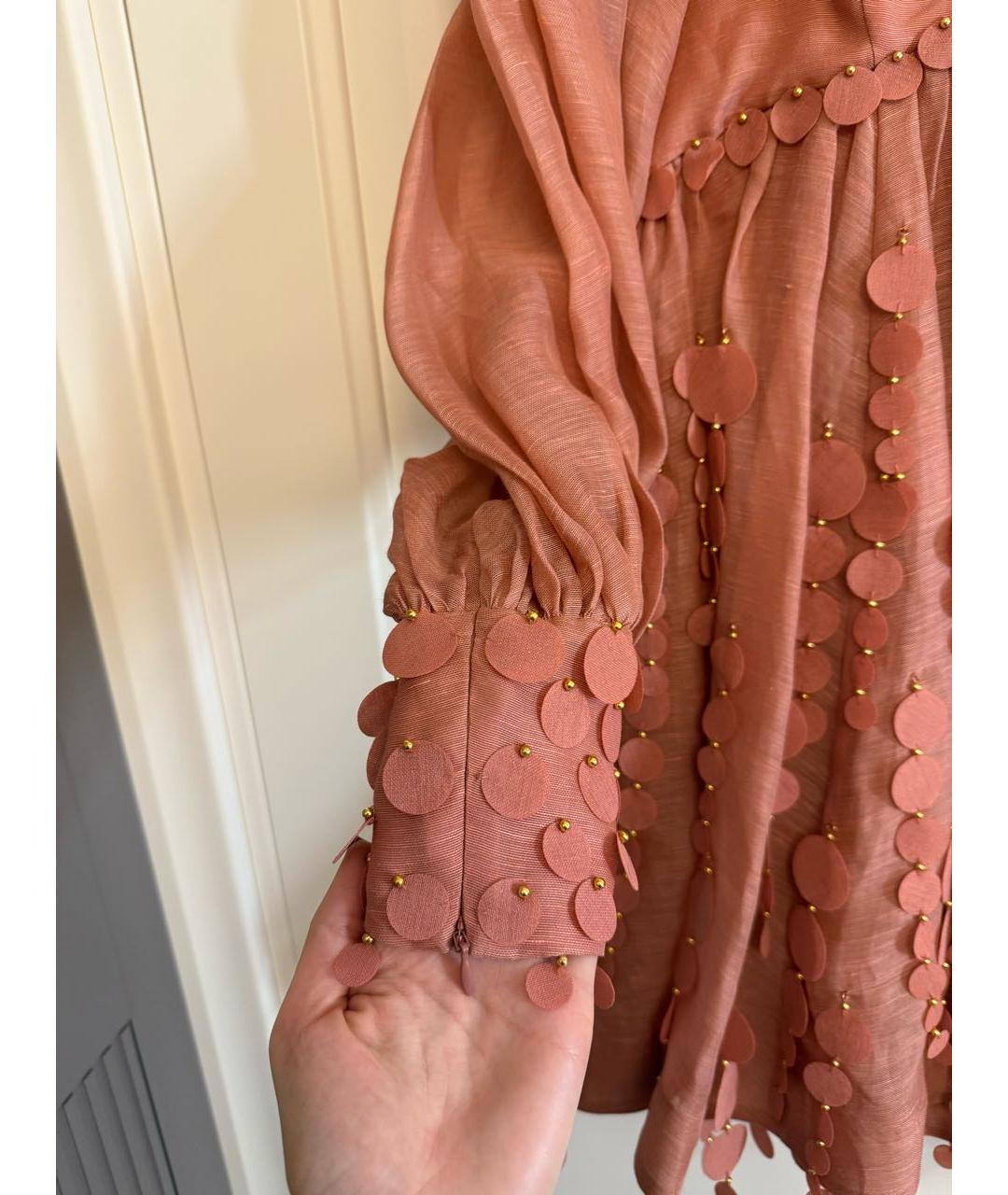 ZIMMERMANN Коралловое льняное вечернее платье, фото 3