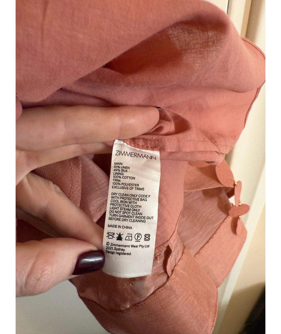ZIMMERMANN Коралловое льняное вечернее платье, фото 5