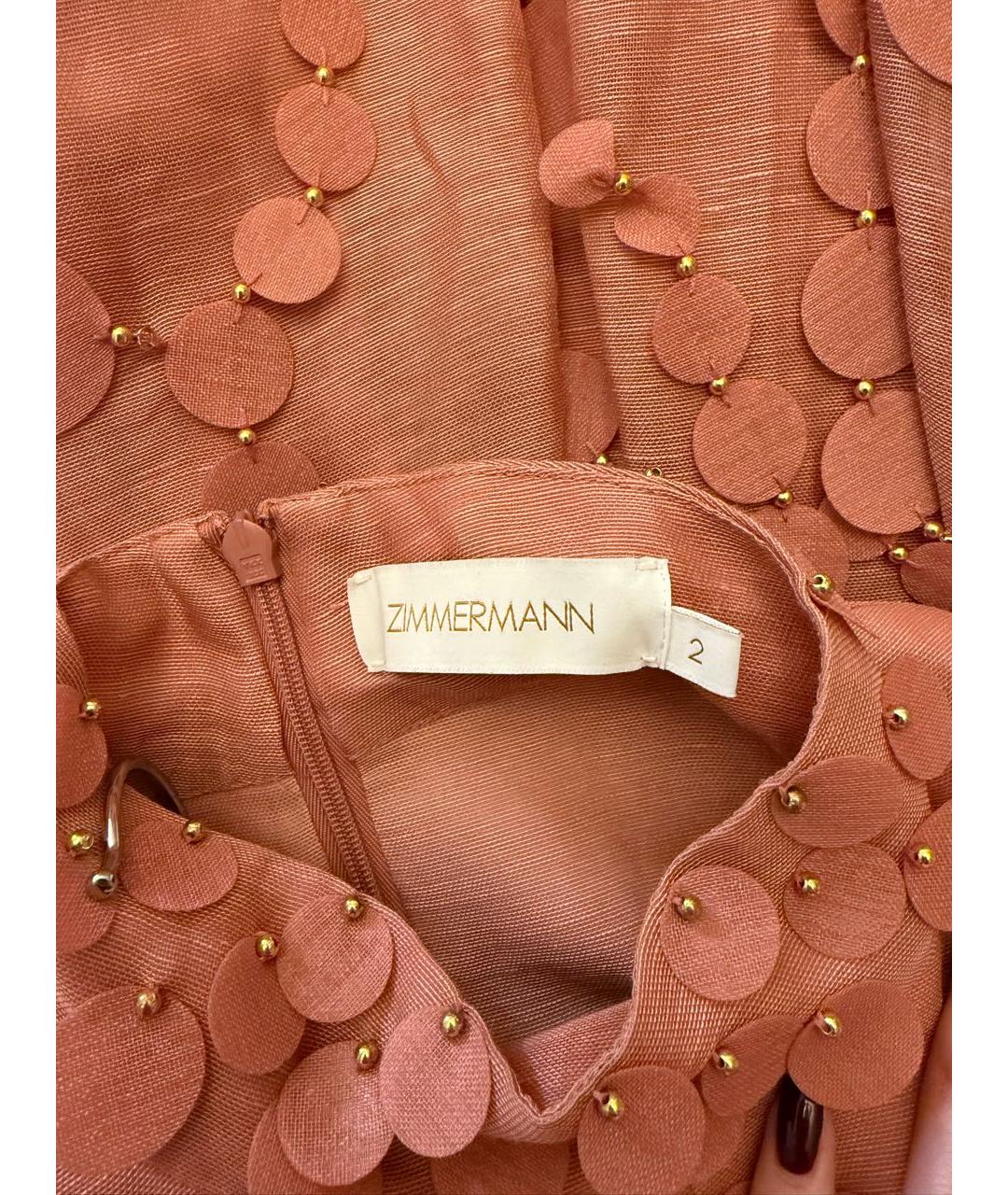 ZIMMERMANN Коралловое льняное вечернее платье, фото 4