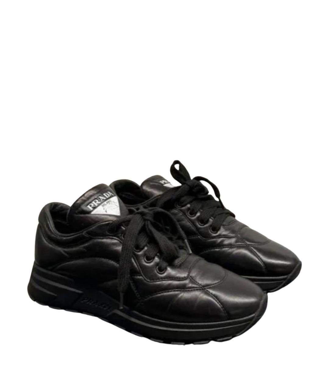 PRADA Черные кожаные кроссовки, фото 1