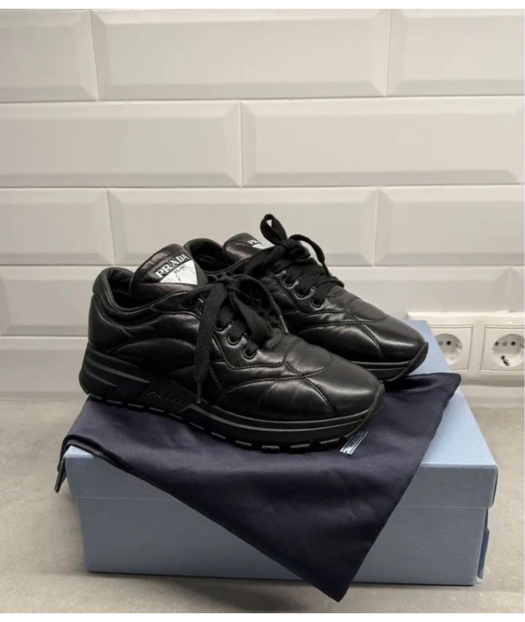 PRADA Черные кожаные кроссовки, фото 5