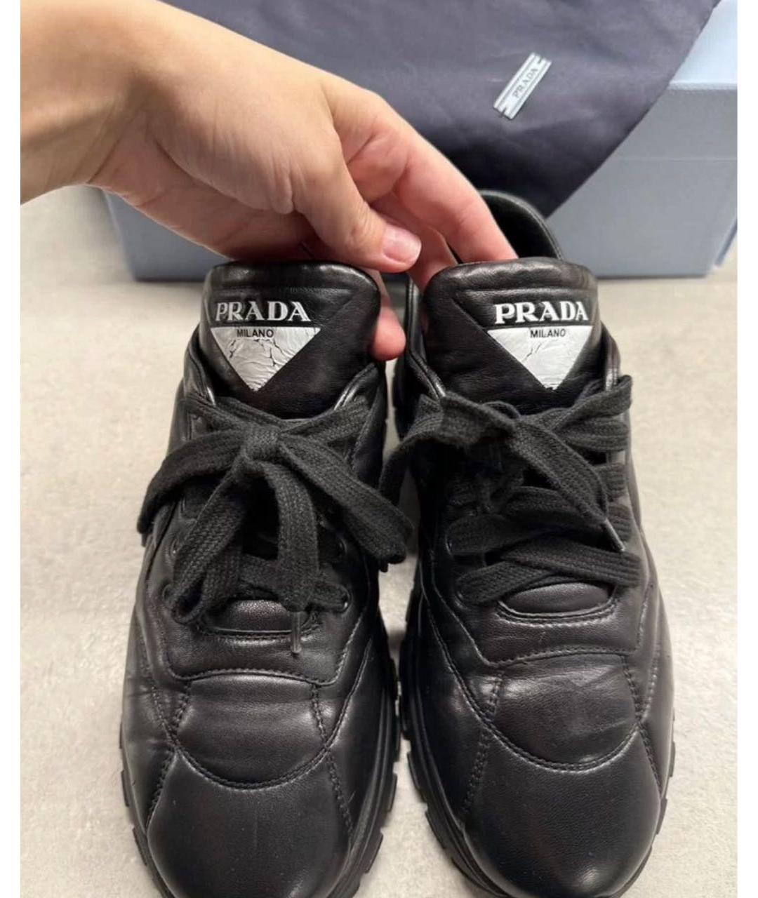 PRADA Черные кожаные кроссовки, фото 2