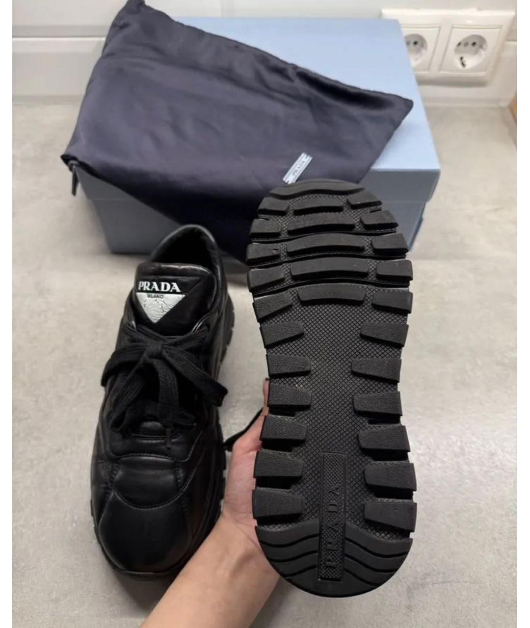 PRADA Черные кожаные кроссовки, фото 3