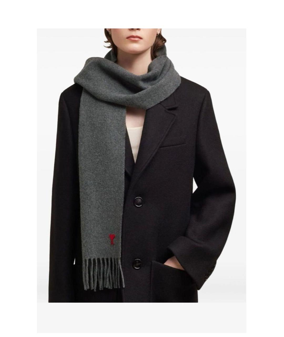 Ami Paris Серый шерстяной шарф, фото 4