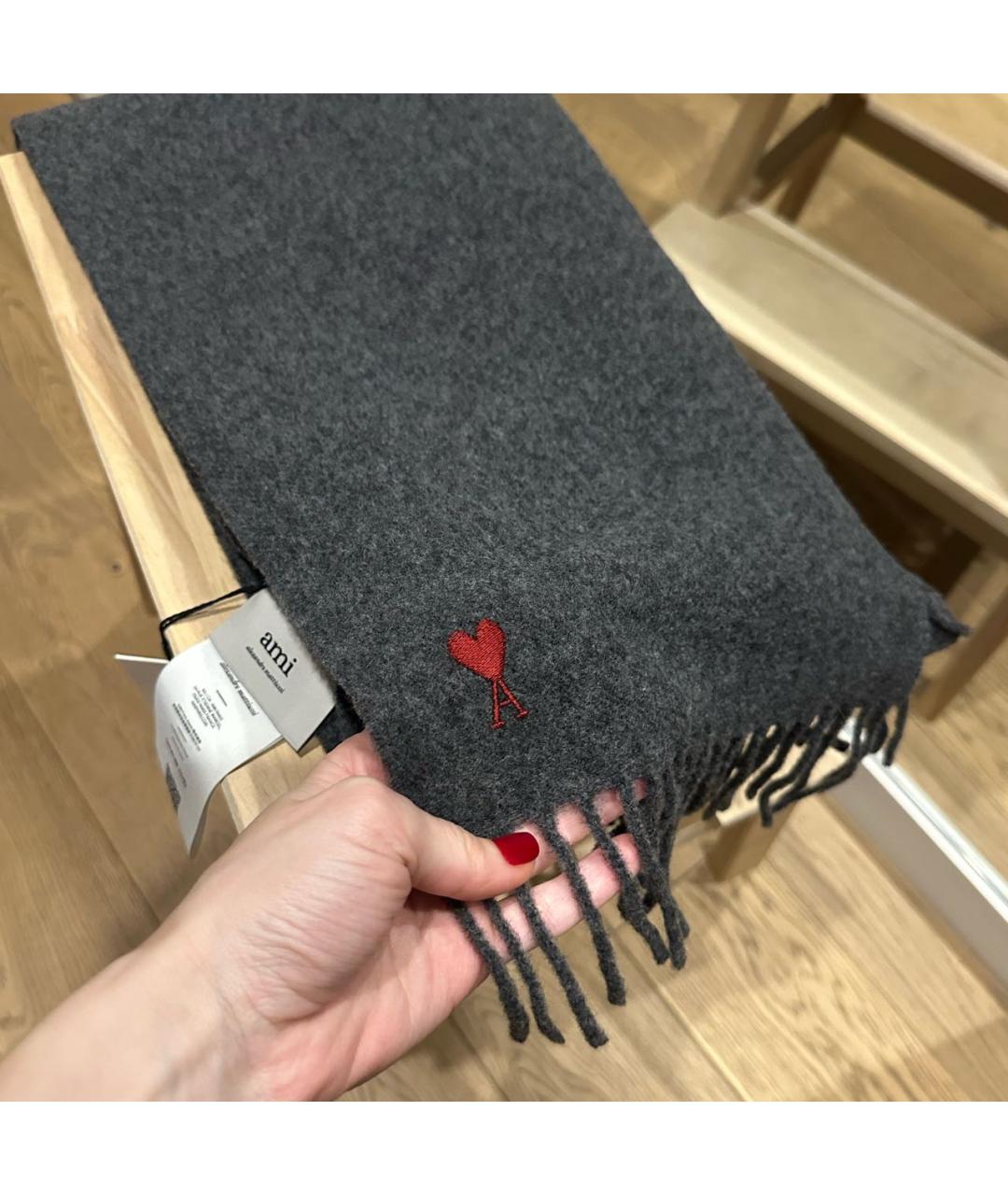 Ami Paris Серый шерстяной шарф, фото 3