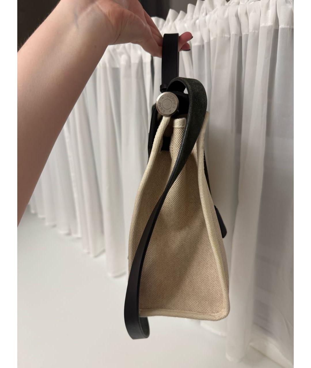 HERMES Бежевая тканевая сумка через плечо, фото 4