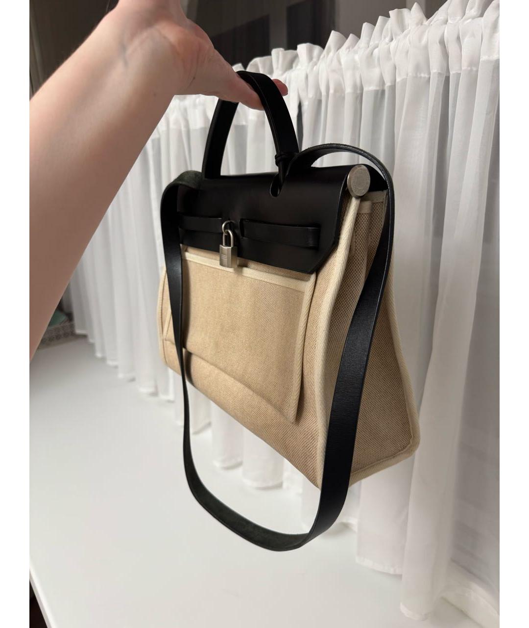 HERMES Бежевая тканевая сумка через плечо, фото 2