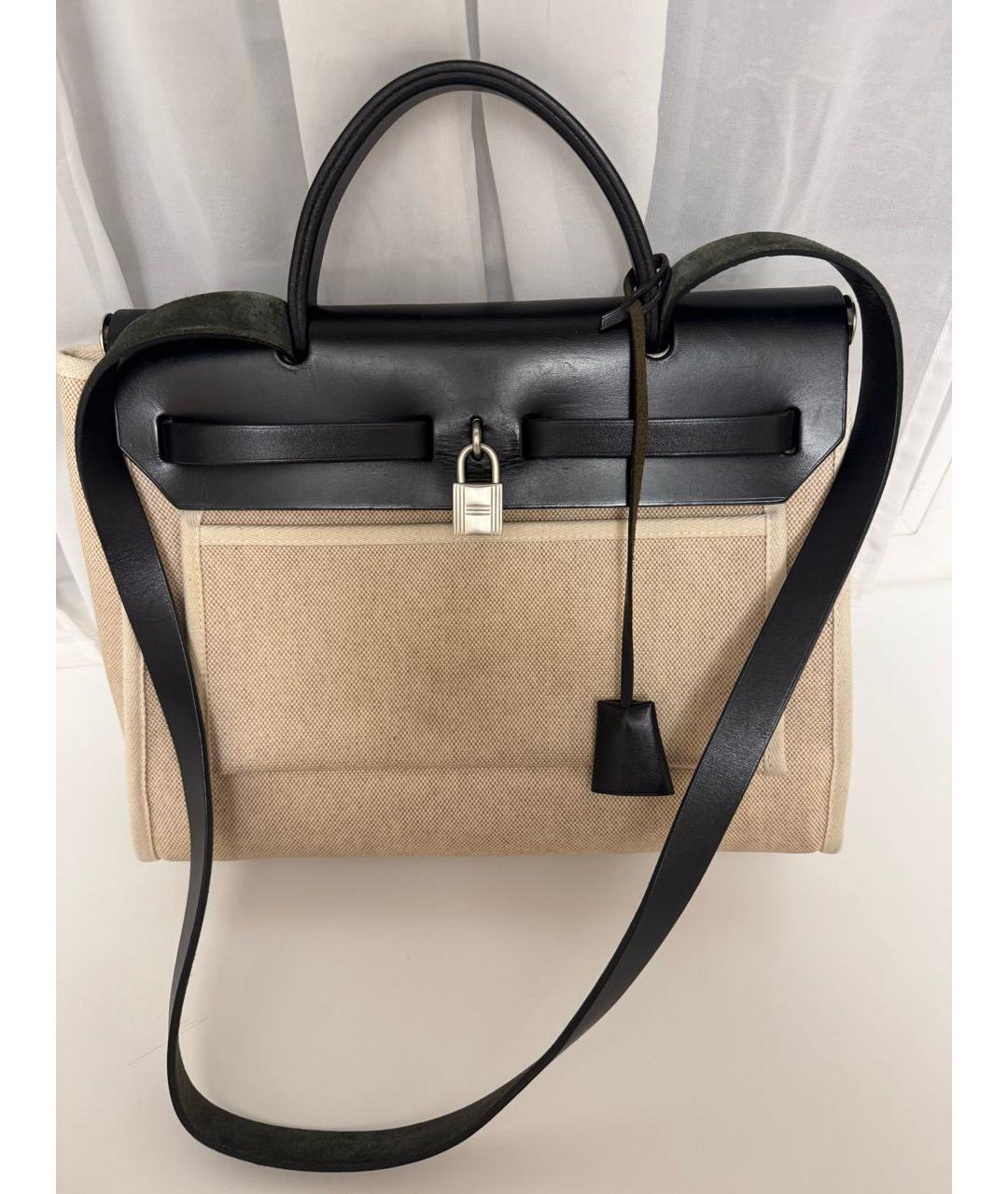 HERMES Бежевая тканевая сумка через плечо, фото 3