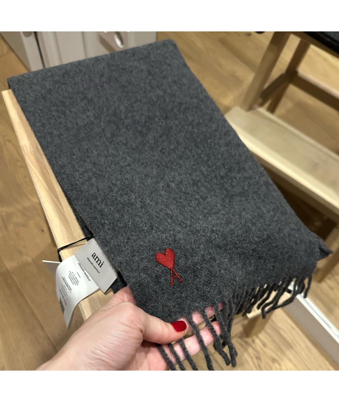 Ami Paris Серый шерстяной шарф, фото 4