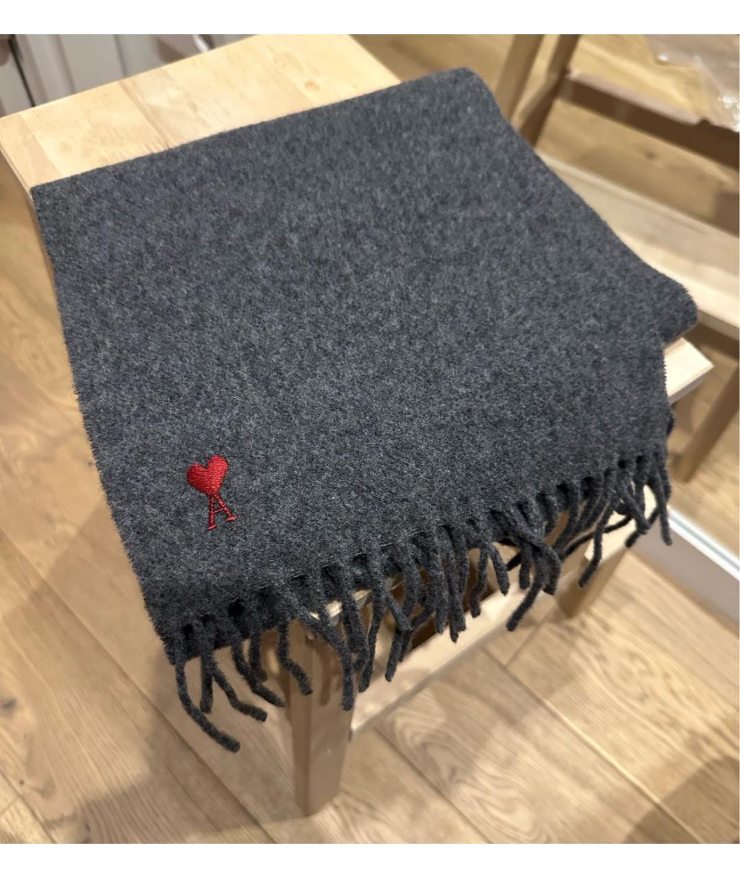 Ami Paris Серый шерстяной шарф, фото 3