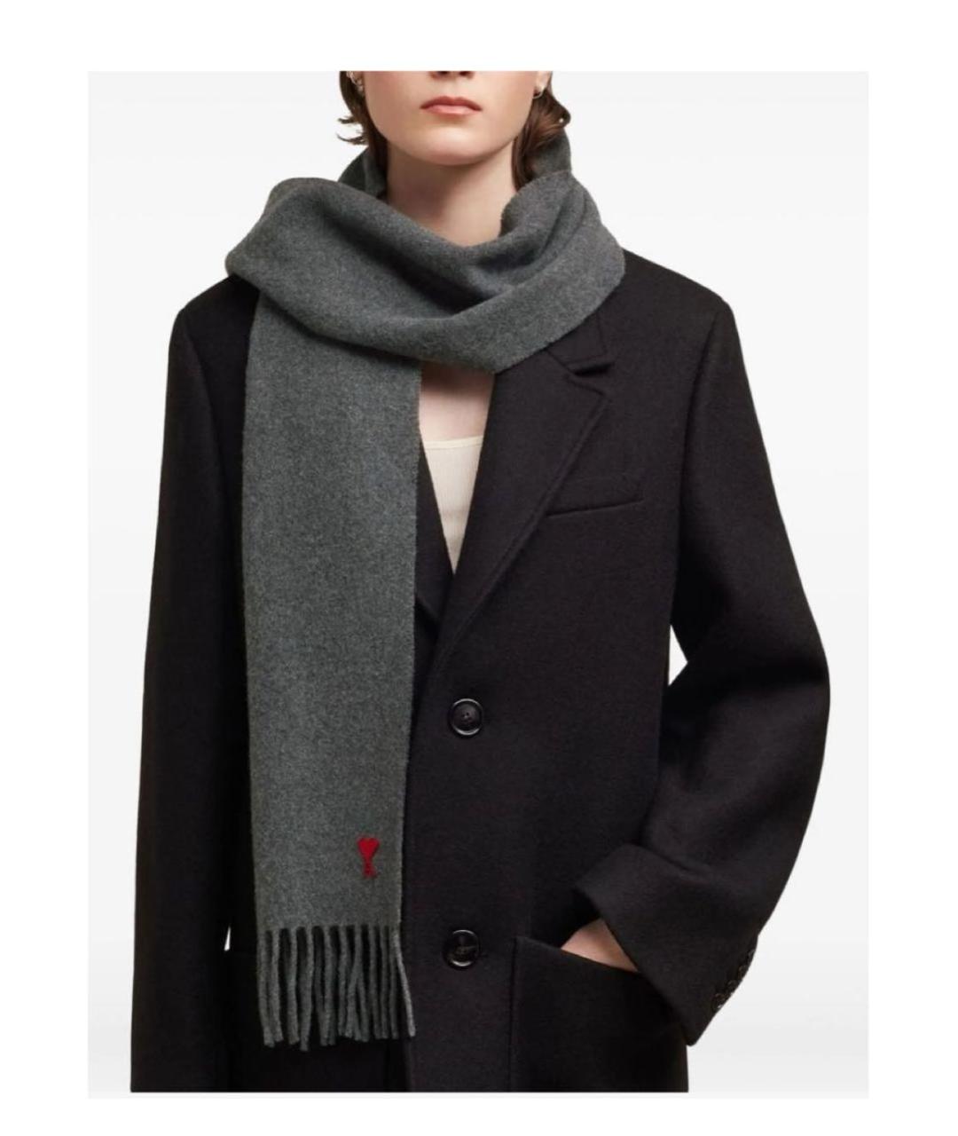 Ami Paris Серый шерстяной шарф, фото 2