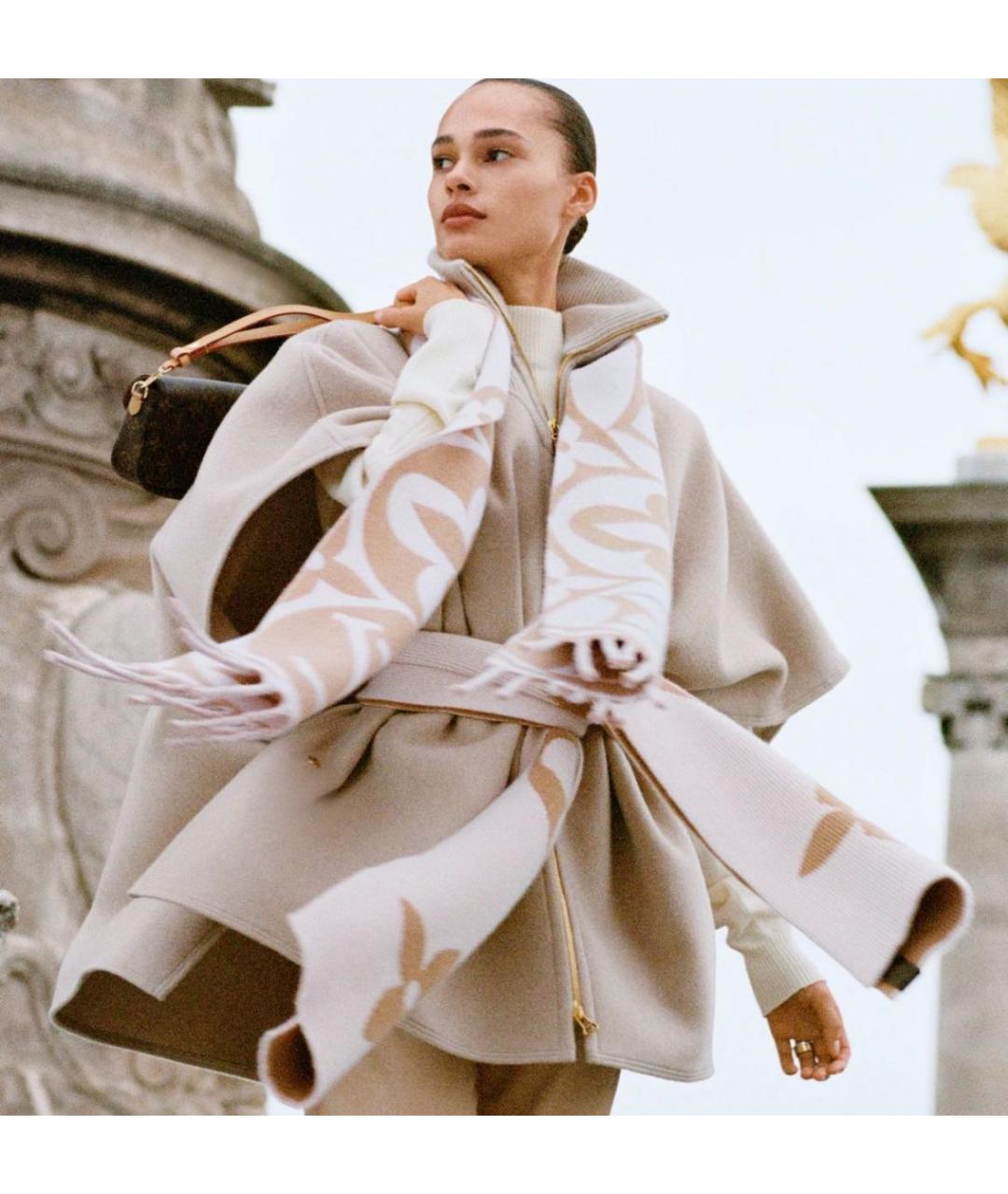 LOUIS VUITTON Бежевый шерстяной шарф, фото 4