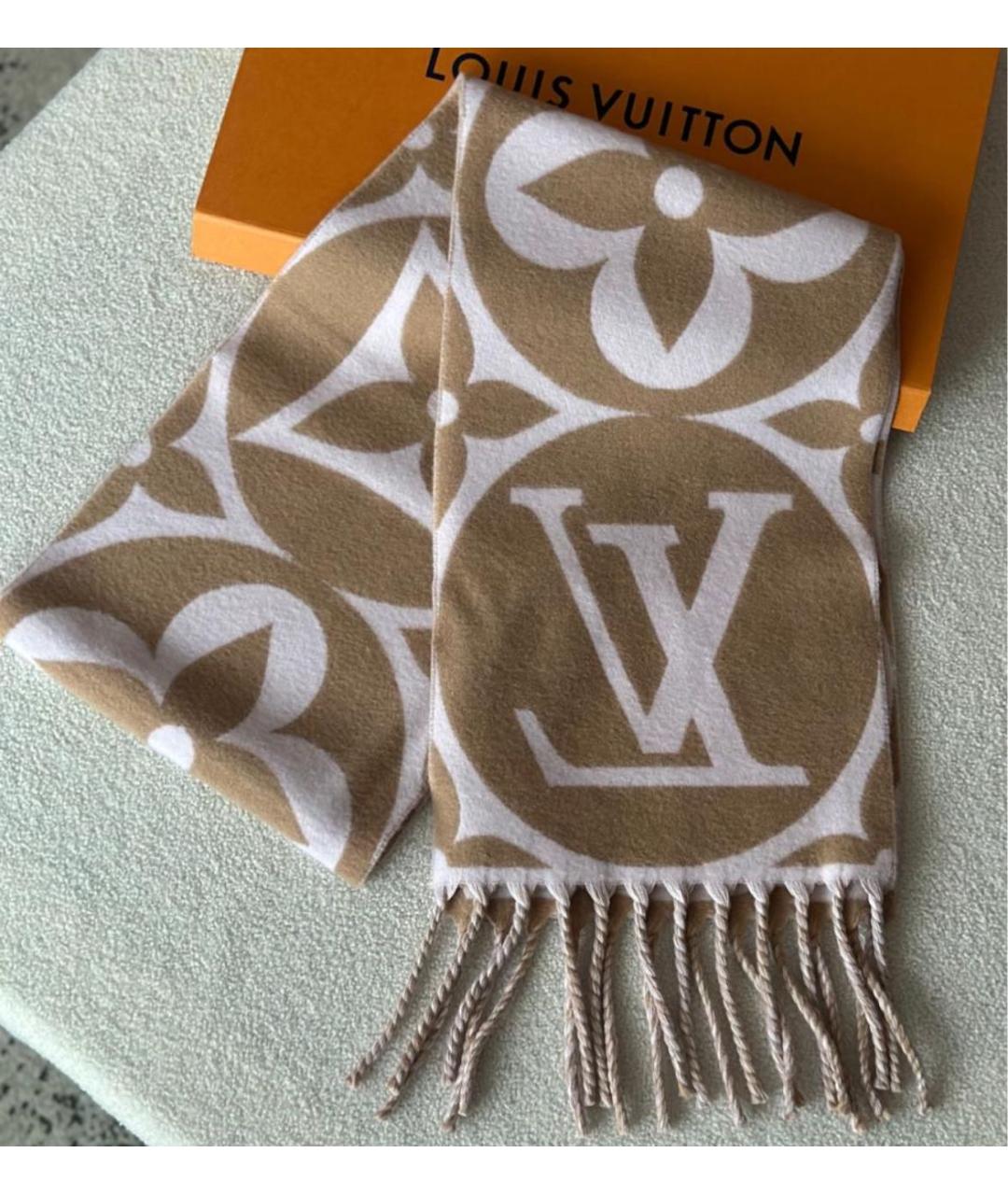 LOUIS VUITTON Бежевый шерстяной шарф, фото 2