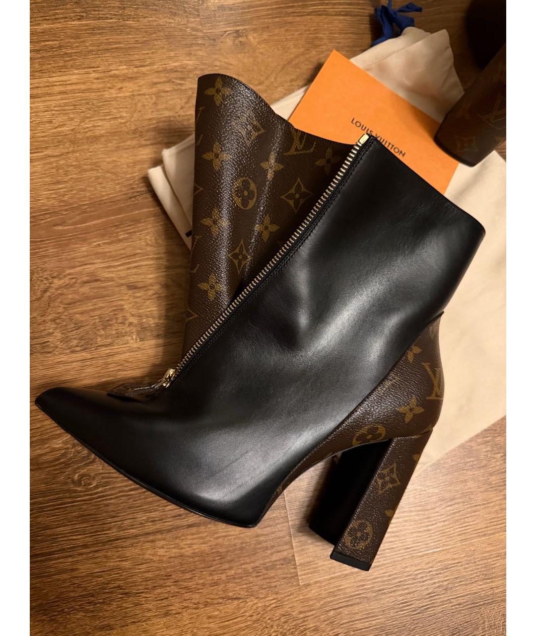 LOUIS VUITTON Черные кожаные ботильоны, фото 6