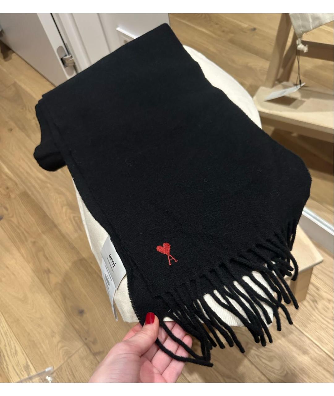 Ami Paris Черный шерстяной шарф, фото 3