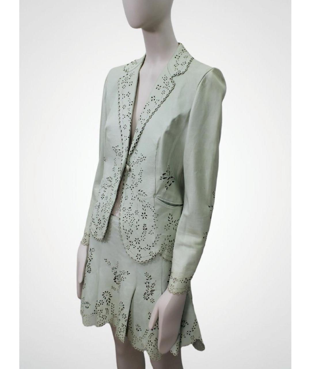 ALEXANDER MCQUEEN Салатовый кожаный костюм с юбками, фото 5