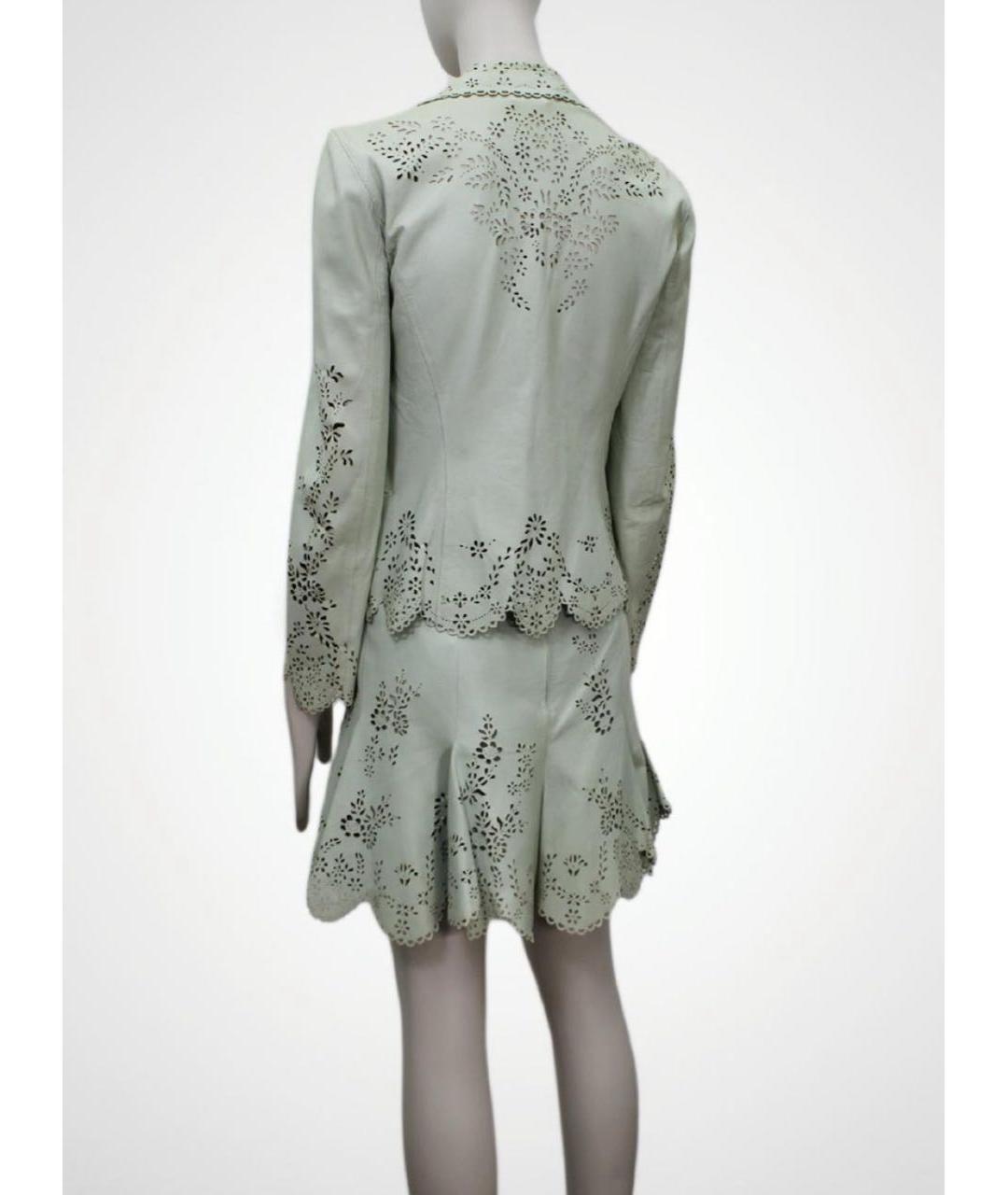 ALEXANDER MCQUEEN Салатовый кожаный костюм с юбками, фото 2