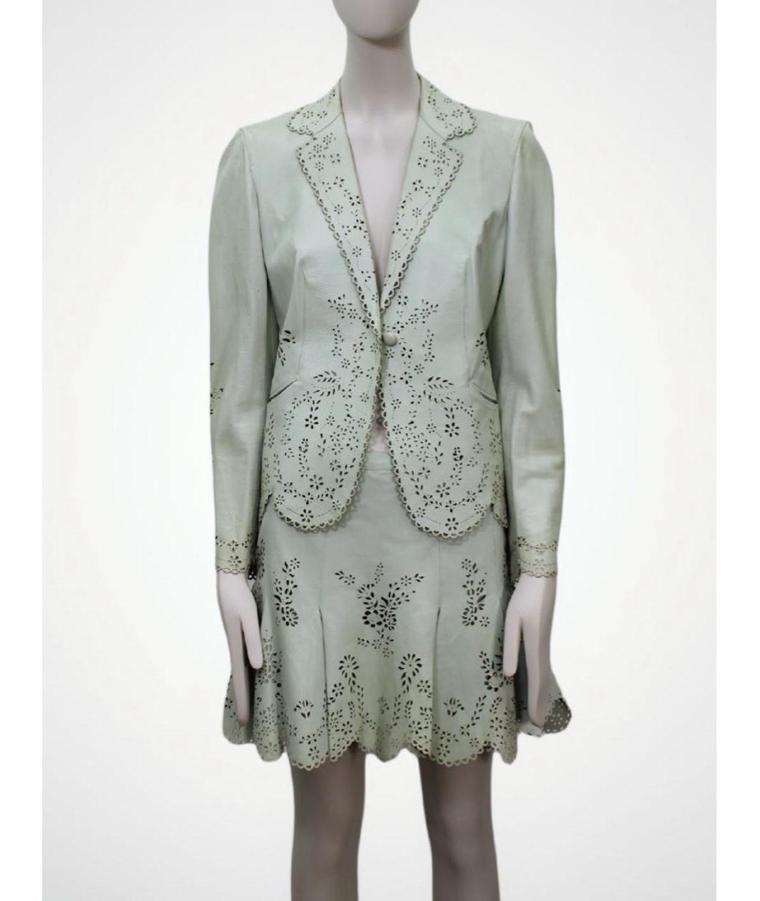 ALEXANDER MCQUEEN Салатовый кожаный костюм с юбками, фото 6