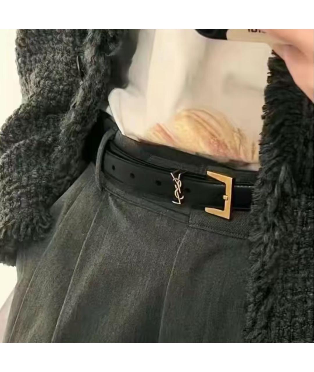 SAINT LAURENT Черный кожаный ремень, фото 4