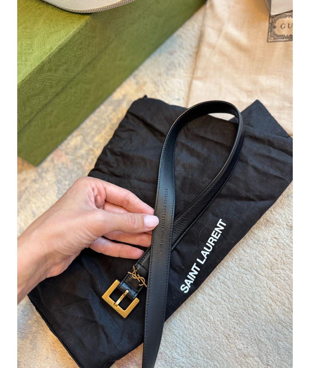 SAINT LAURENT Черный кожаный ремень, фото 3