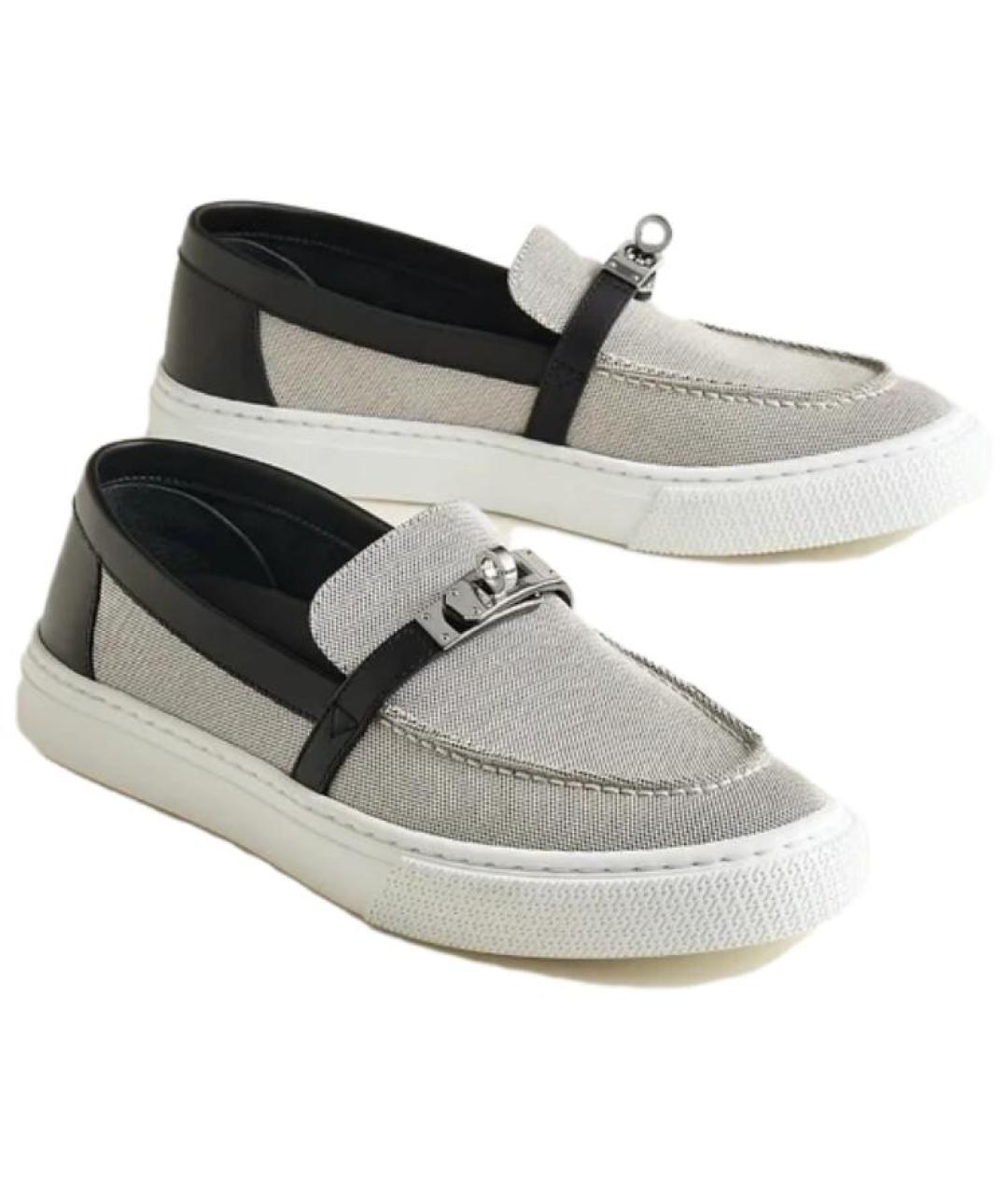 HERMES Серые текстильные слипоны, фото 2