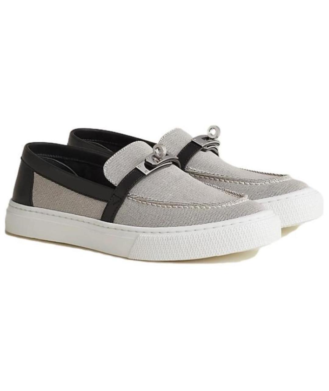 HERMES Серые текстильные слипоны, фото 4